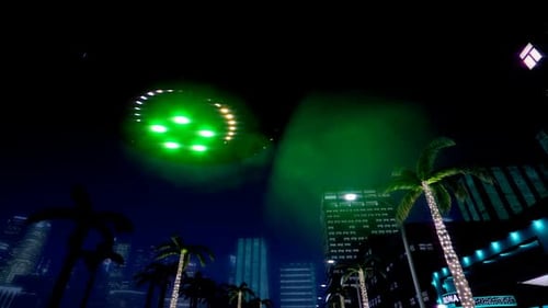 UFO fliegt über die Nachtstadt