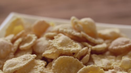 Corn Flakes in White Bowl. View