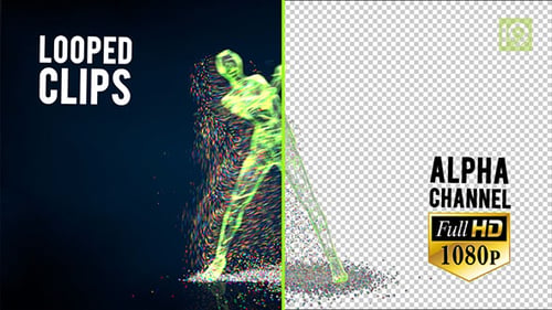 Futuristic Dancing Figure with Dynamic Colorful Particle Effects