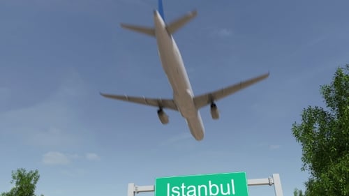 Airplane Arriving To Istanbul Airport Travelling To Turkey