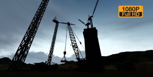 Industrial Construction Site Time Lapse with Silhouetted Cranes