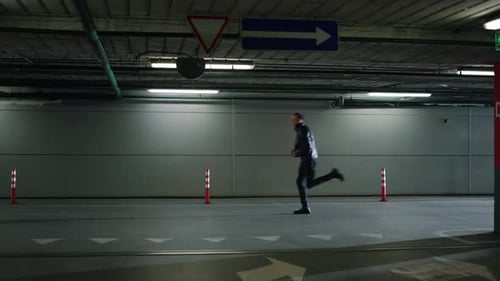 Male Criminal Running in Urban Building