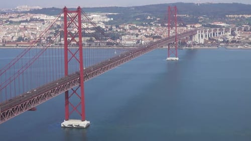 Bridge of 25Th April with Car Traffic in Lisbon