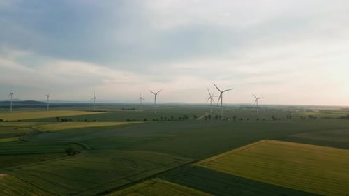 Wind Turbines in Rural Field at Sunrise