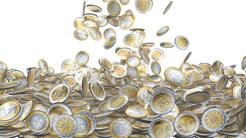 Realistic Falling Euro Coins Stacking Animation