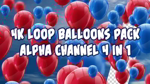 Animated Glossy Blue and Red Balloons Floating Upwards with Alpha Channel