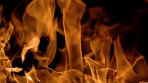 Flames of Fire on Black Background in