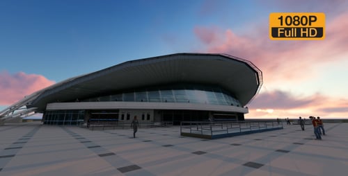 Crowded group sunset in front of the building