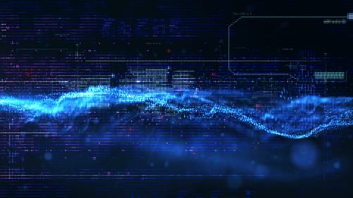 Futuristic Digital Data Stream with Abstract Particle Wave Background