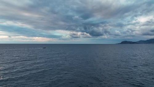 I Follow the Boat in the Open Sea Aerial View 4 k Turkey Alanya