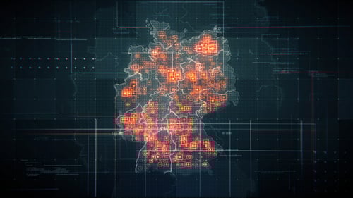Futuristic Digital Map of Germany with Glowing Data Points