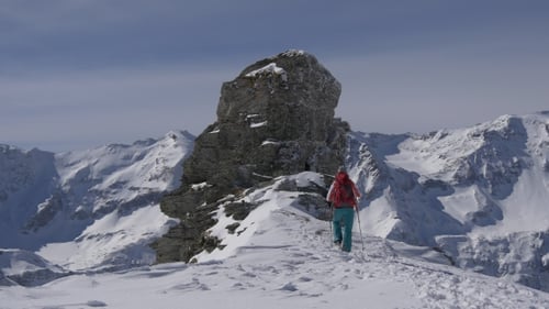 Wanderin erreicht den Gipfel des Berges