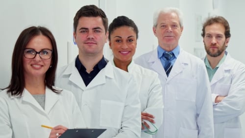 Medical Team Posing in a Hospital Setting