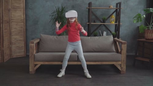 Child Exploring Virtual Reality at Home with VR Headset