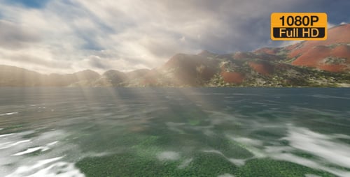 Sea mountains and strained sun light