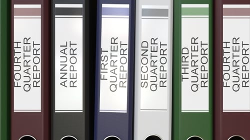 Multiple Office Folders with Quarter and Annual Reports Text Labels