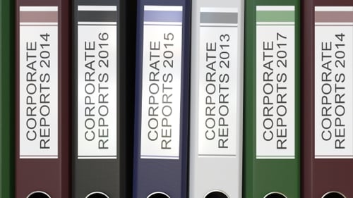 Multiple Office Folders with Corporate Reports Text Labels Different Years
