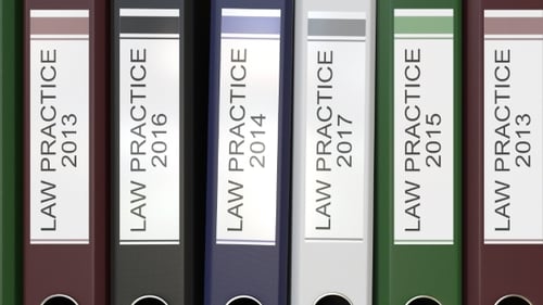 Multiple Office Folders with Law Practice Text Labels Different Years