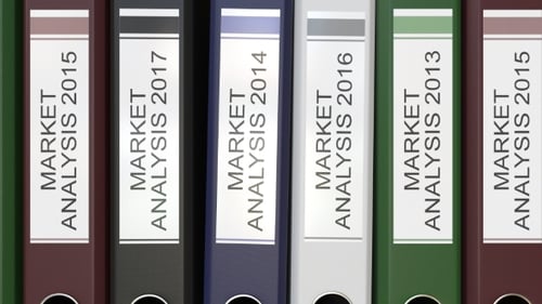 Multiple Office Folders with Market Analysis Text Labels Different Years