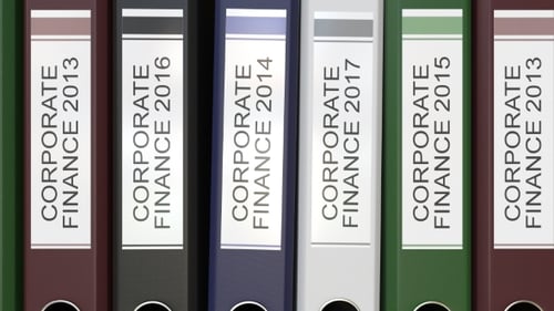 Multiple Office Folders with Corporate Finance Text Labels Different Years