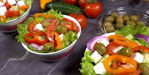 Colorful Salad with Fresh Ingredients in Bowls