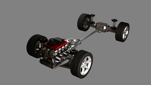 Animated Car Engine and Drivetrain System with Rotating Wheels