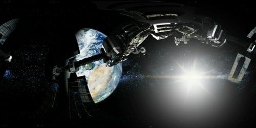 Station spatiale internationale en orbitant autour de la Terre en réalité virtuelle