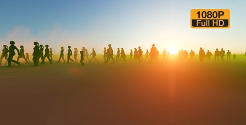 Силуэт людей, гуляющих по пустыне