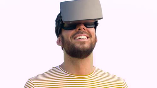 Man Wearing VR Headset Experiencing Virtual Reality