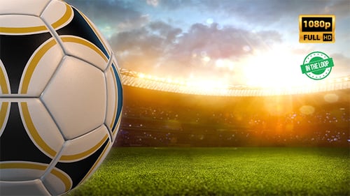 3D Soccer Ball Rotating in Stadium with Confetti Celebration Loop