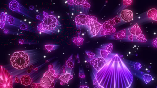 Neon Wireframe Diamond Shapes Abstract Flying Motion Background