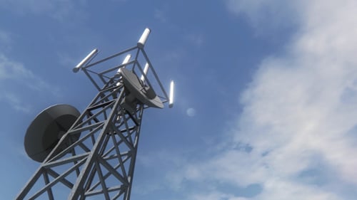 3D Animation of a Communication Tower with Moving Clouds