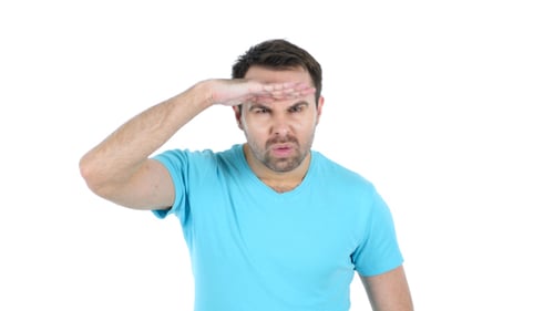 Searching Middle Aged Man, White Background
