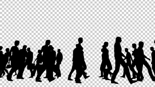 Silhouettes of Diverse People Walking on a Transparent Background