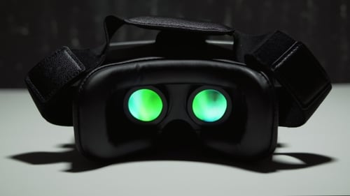 Virtual Reality Headset with Colorful Glowing Screens