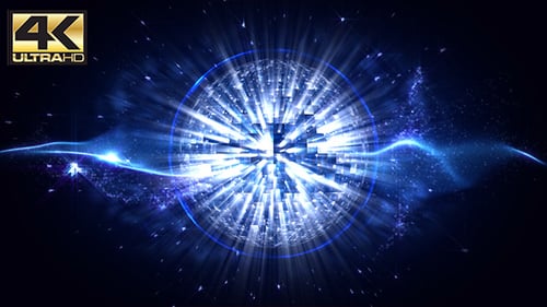 Abstract Blue Energy Sphere Loop with Glowing Light Rays