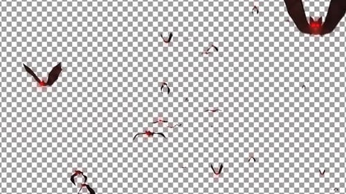 Animated Swarm of Bats with Glowing Red Eyes
