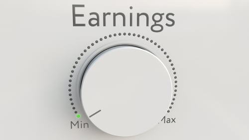 Turning White Hi-tech Knob with Earnings Inscription From Minimum To Maximum