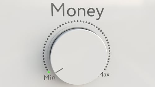 Turning White Hi-tech Knob with Money Inscription From Minimum To Maximum