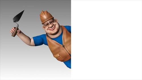 3D Cartoon Construction Worker Peeking with Trowel Animation