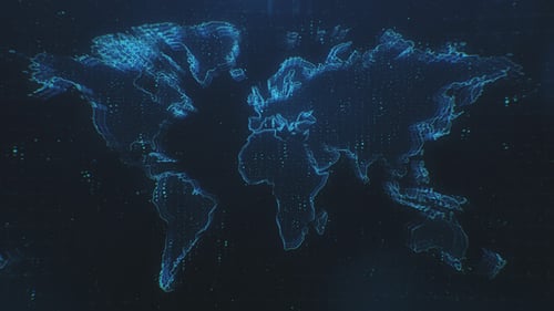Digital World Map Grid with Glowing Network Connections