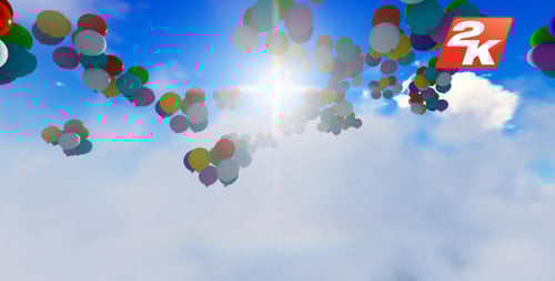 Colorful Party Balloons Floating Upwards in Blue Sky