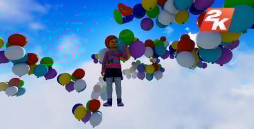 Joyful Child Floating with Colorful Balloons Animation