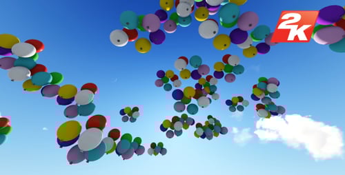 Colorful Celebration Balloons Floating in Blue Sky