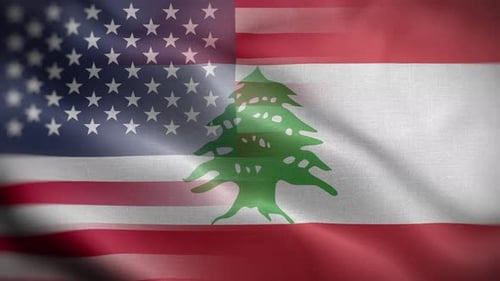 Waving American and Lebanese Flag Composite Animation