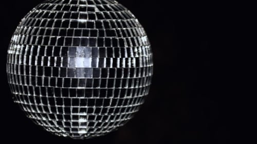 Disco Mirror Ball at Black Background with Copyspace with Glares. UHD
