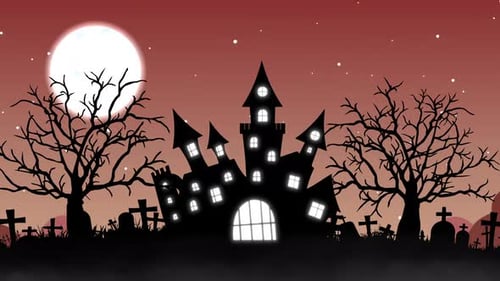 Halloween Background Animation with the Concept of Haunted Castle and Moon