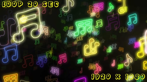 Dynamic Neon Music Notes Floating Loop Background