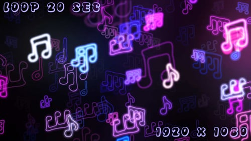Dynamic Neon Music Notes and Symbols Loop Background
