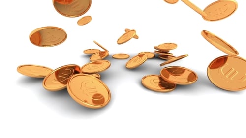 Realistic 3D Animation of Golden Euro Coins Falling and Scattering